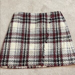 The Limited Maroon and Cream Checkered Mini Skirt